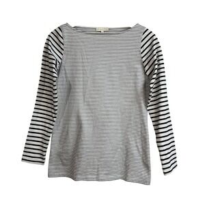 Ann Mashburn Striped Boatneck Long Sleeve 100% Cotton T Shirt Top Women's XS